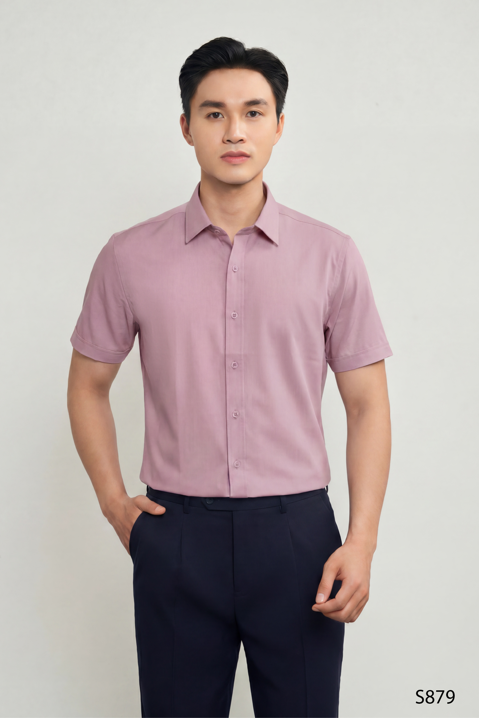 Áo sơ mi nam ngắn tay modern fit cao cấp màu hồng | S879